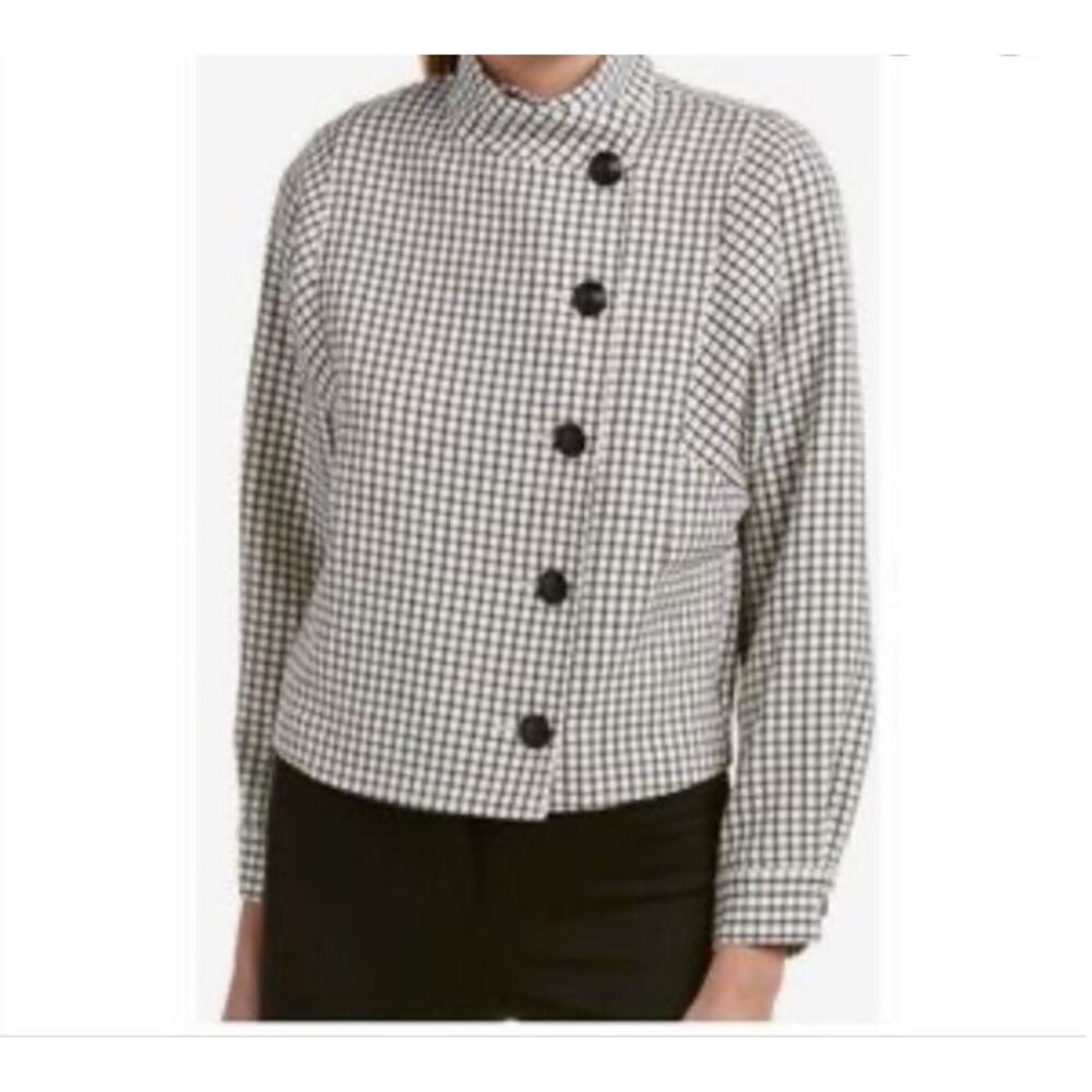 Cabi Grid‎ Print Asymmetrical Button Up Jacket Blazer High Neck - Size XS